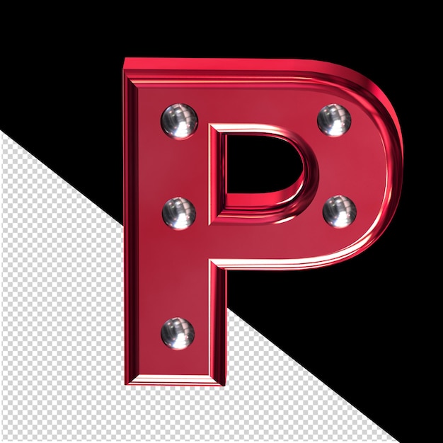 PSD czerwony symbol 3d z metalowymi nitami litera p