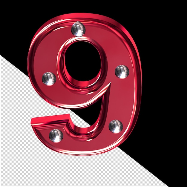 PSD czerwony symbol 3d z metalowymi nitami numer 9