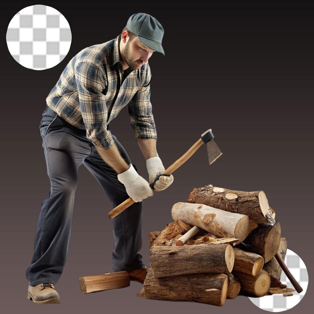 PSD człowiek wycinający drewno na przezroczystym tle
