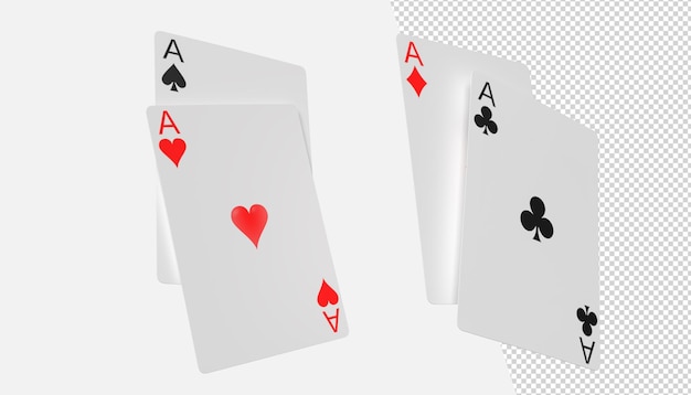 Cztery asy karty do gry gra w pokera Realistyczne gry hazardowe 3D symbole Kluby i spacje serca i karo kasyno karta pokerowa Renderowanie 3D