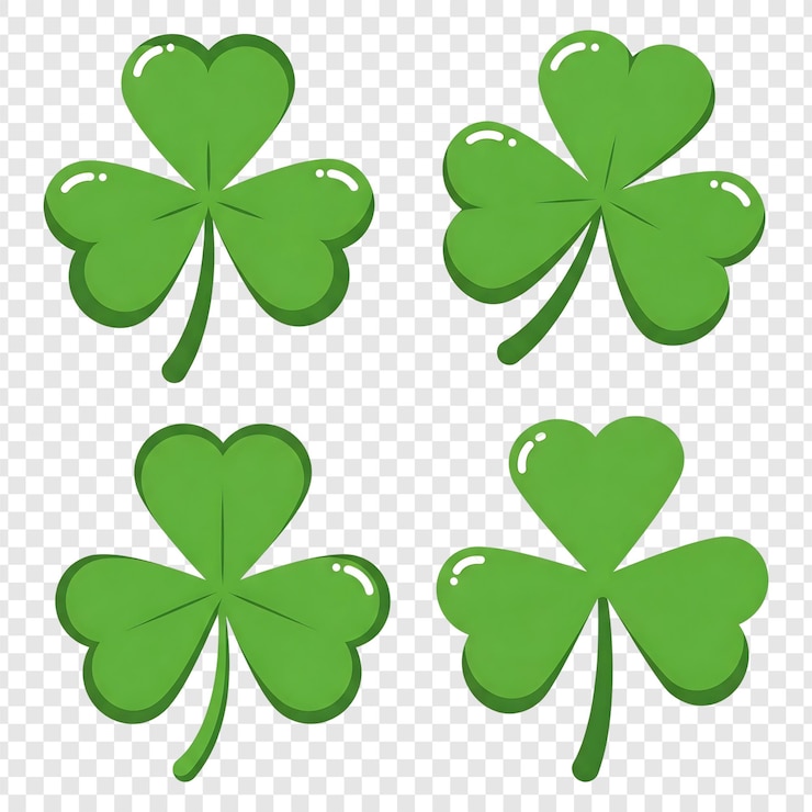 PSD cztery urocze projekty karikatur shamrock na dzień św. patryka izolowane na przezroczystym tle