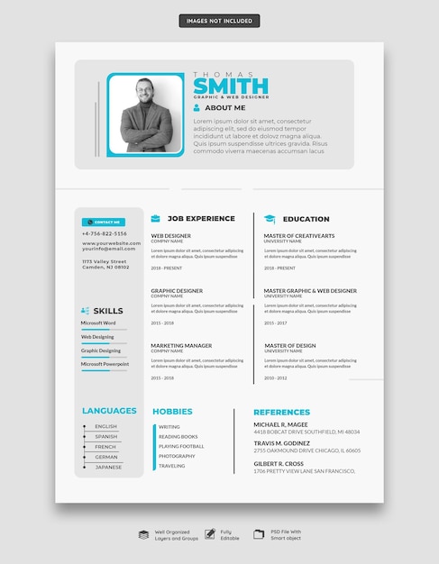 Czyste i nowoczesne portfolio CV lub szablon cv
