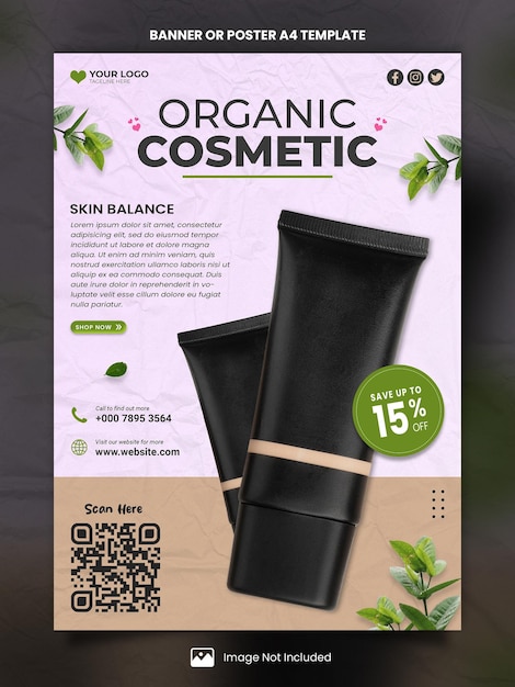 Czyste I Proste Piękno Utwórz Szablon Banera Lub Plakatu Kosmetyków Organicznych A4