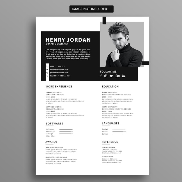 Czyste minimalistyczne CV Szablon CV PSD