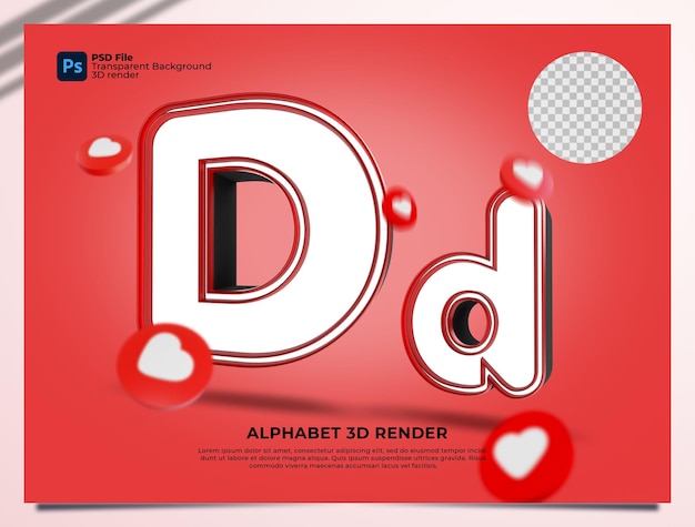 D Alfabet 3d Render rode kleur met elementen