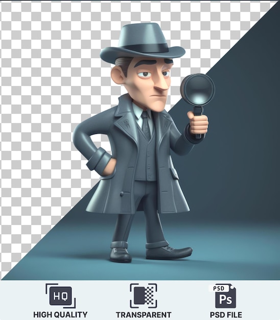 PSD d detective cartoon solving a high profile crime case like figure