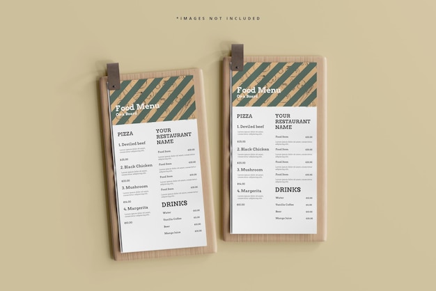 PSD d menu di cibo su una tavola di legno mockup