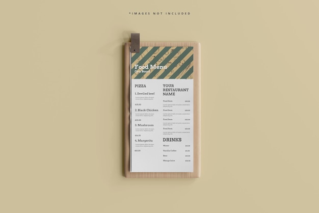 D Menu żywności na makiecie drewnianej deski