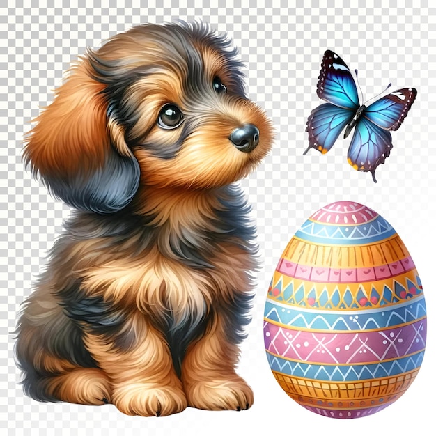 PSD dachshund dog and easter egg watercolor clipart adorable dog wearing bunny ears