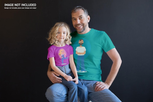 PSD dad and daughter t shirt mockup