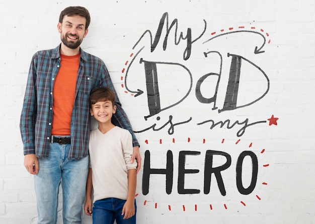 dad and son with positive message