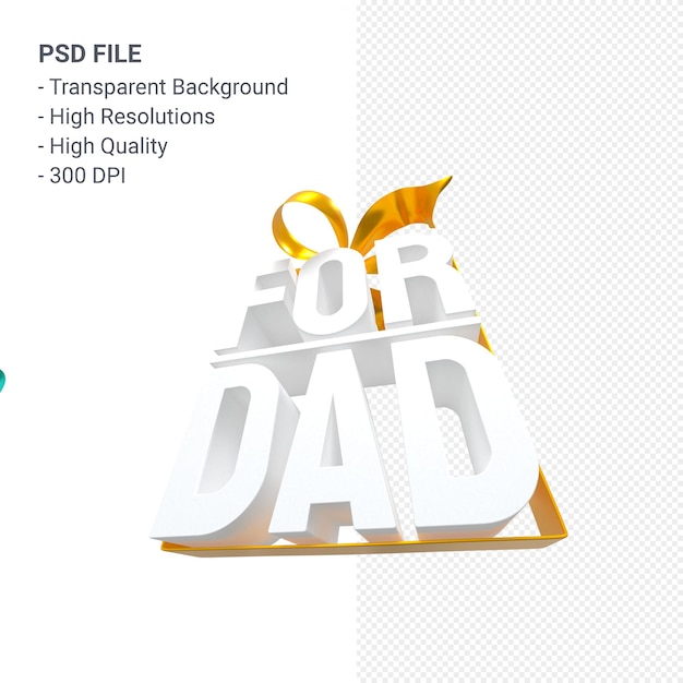 For dad with bow and ribbon 3d rendering isolated