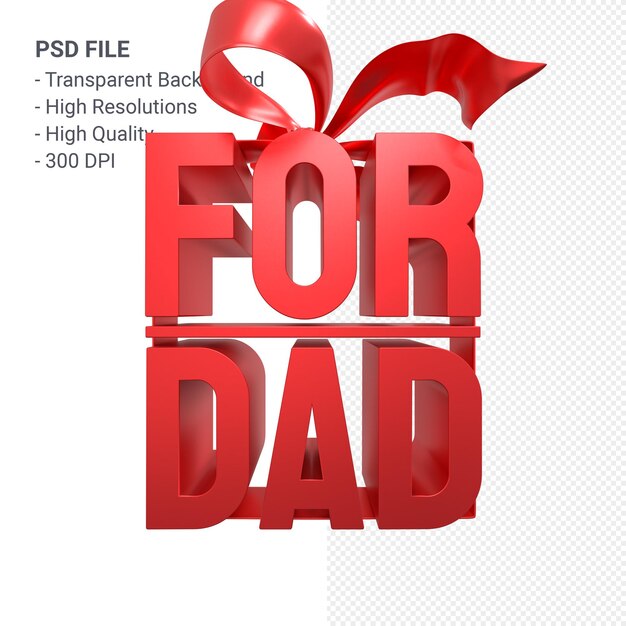 For dad with bow and ribbon 3d rendering isolated