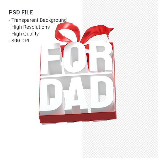 PSD for dad with bow and ribbon 3d rendering isolated