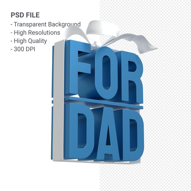 For dad with bow and ribbon 3d rendering isolated