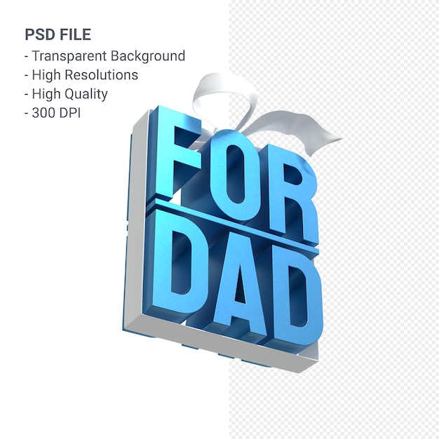 For dad with bow and ribbon 3d rendering isolated