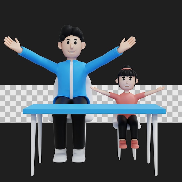 Dad with daughter 3d illustration