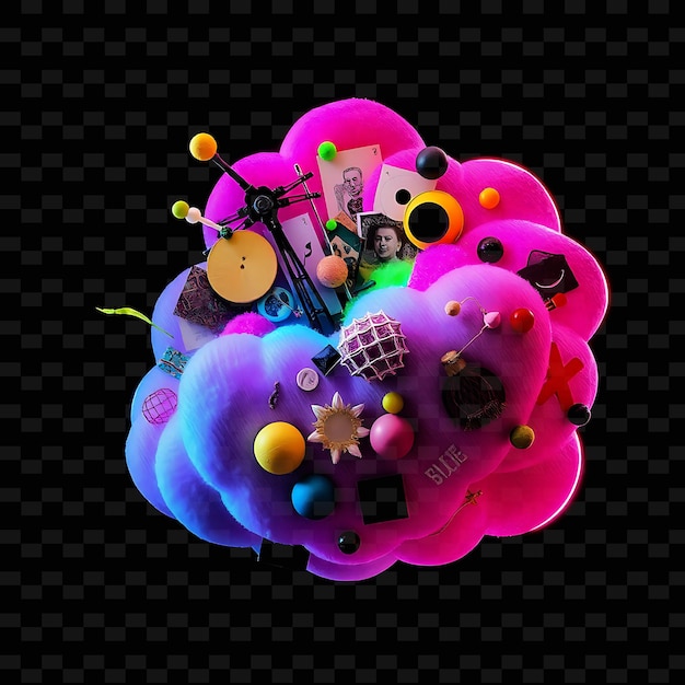 ダダイスト・クラウド・コラージュ 発見されたオブジェクト ランダムな形と無意味なパターン_Isolated_Neon_Objectn