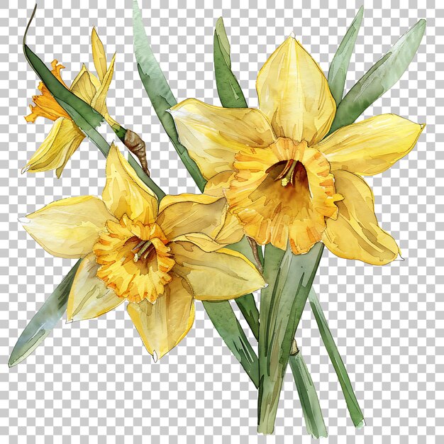 PSD daffodils watercolor png with transparent background