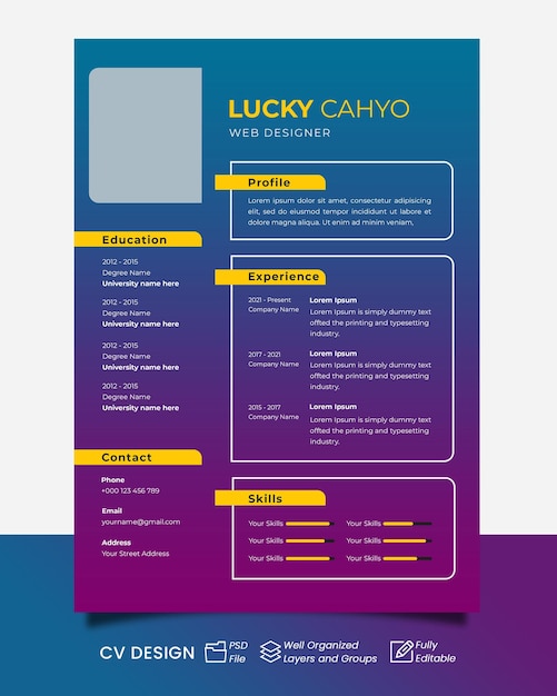 daftar riwayat hidup design simple modern cv template design editable text gradient colour