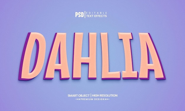 Dahlia 3d текстовый эффект редактируемый шаблон макета в стиле слоя