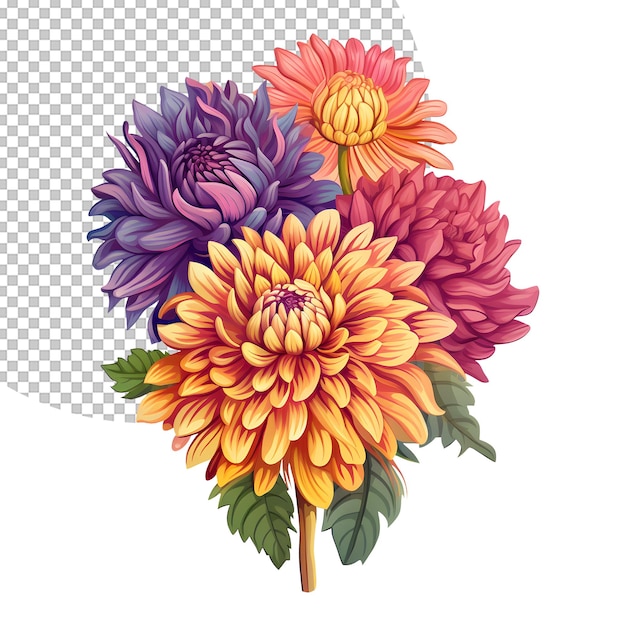 Dahlia flowers illustration on transparent background