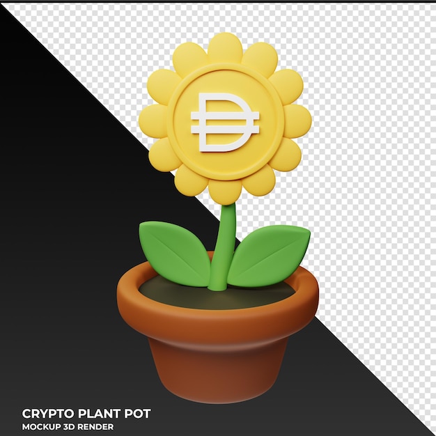 PSD 3d-иллюстрация dai crypto plant pot