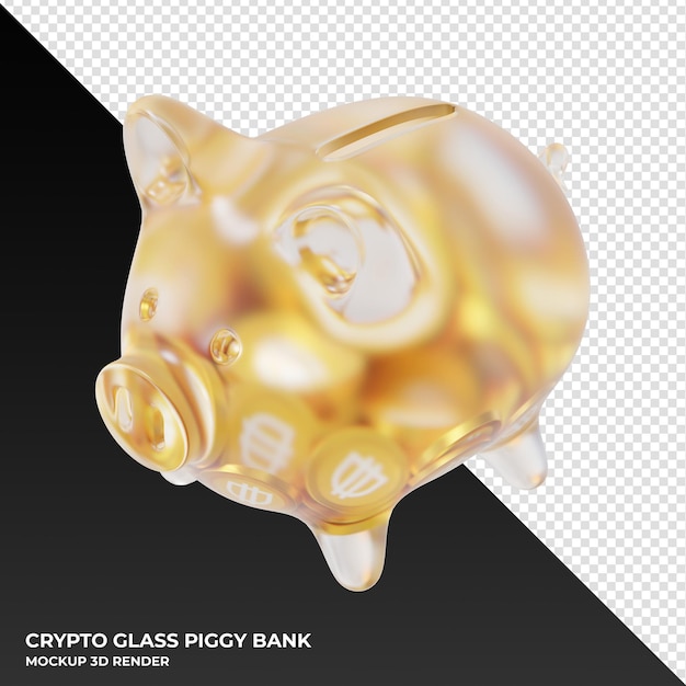 Dai dai glass piggy bank with crypto coins 3d illustration