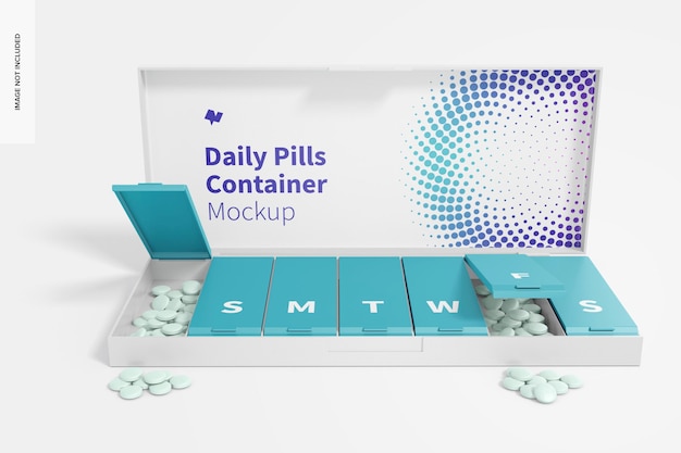 Daily pills container mockup, vooraanzicht