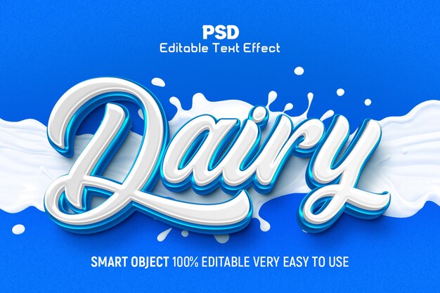 PSD dairy 3d editable text effect style