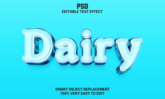 背景を持つ乳製品3d編集可能なテキスト効果 premium psd