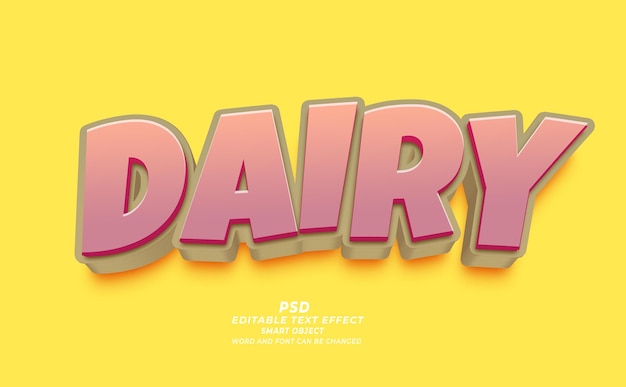 dairy food psd 3d editable text effect