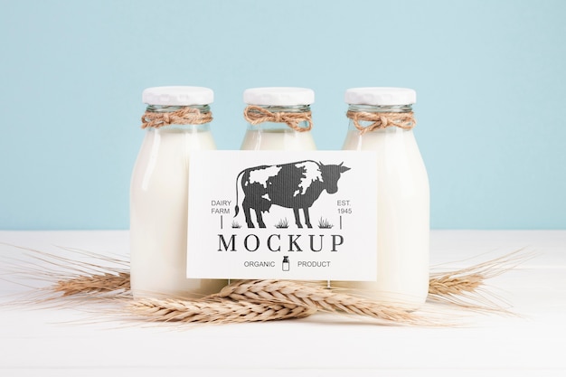 PSD dairy mock-up with milk bottles and placeholder