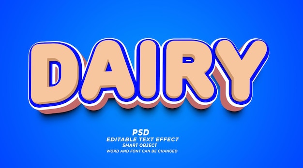 Dairy psd 3d modificabile modello photoshop effetto testo