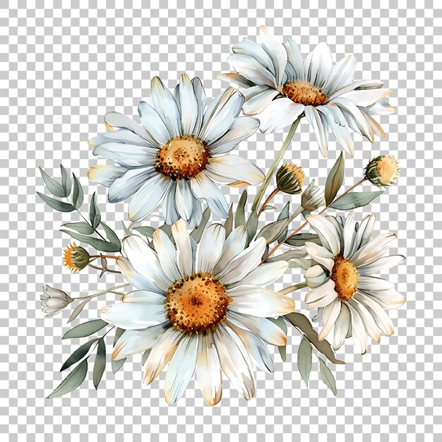 PSD daisies waterverf png met doorzichtige achtergrond