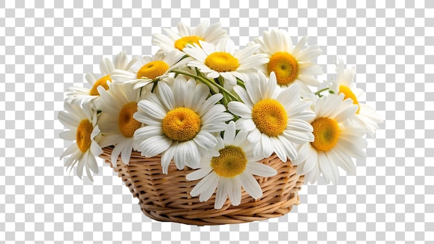 PSD daisy bloemen in een mand geïsoleerd op een doorzichtige achtergrond