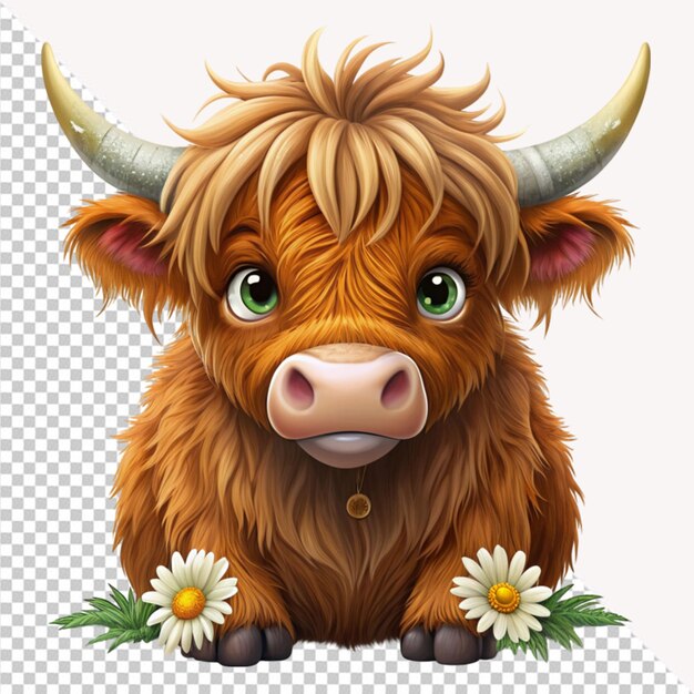 PSD daisy on ear highland cow cartoon