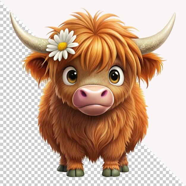 PSD daisy on ear highland cow cartoon