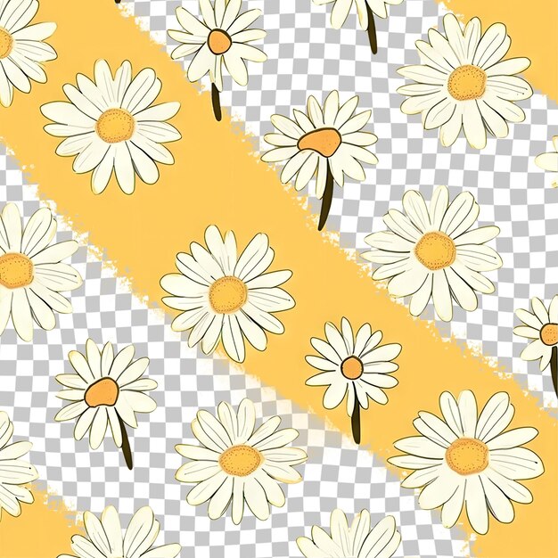 PSD daisy flower shape pattern on yellow background hand drawn styleillustrations isolated on transp