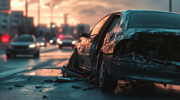 PSD damaged car on the road after an accident