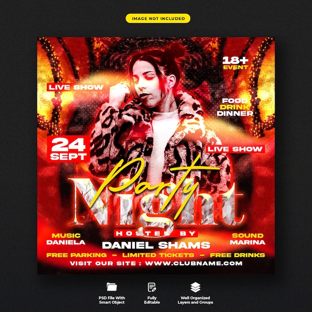 Dames dj club night party flyer en social media instagram bannersjabloon