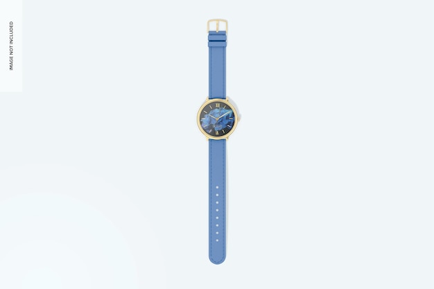 Damski zegarek z makietą ze skórzanym paskiem, widok z góry