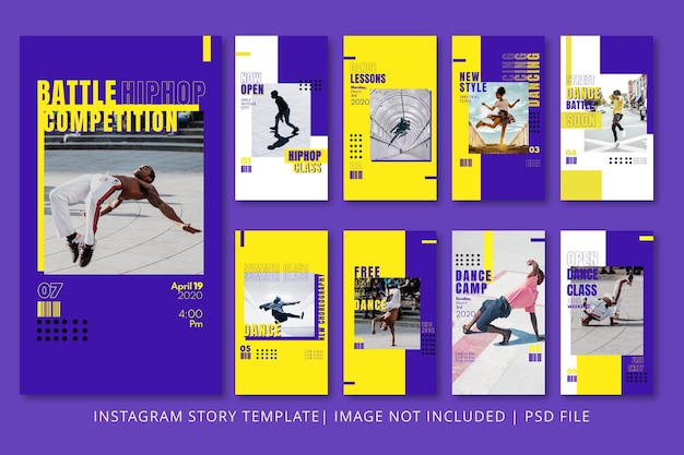 PSD modello grafico di storie di instagram di danza