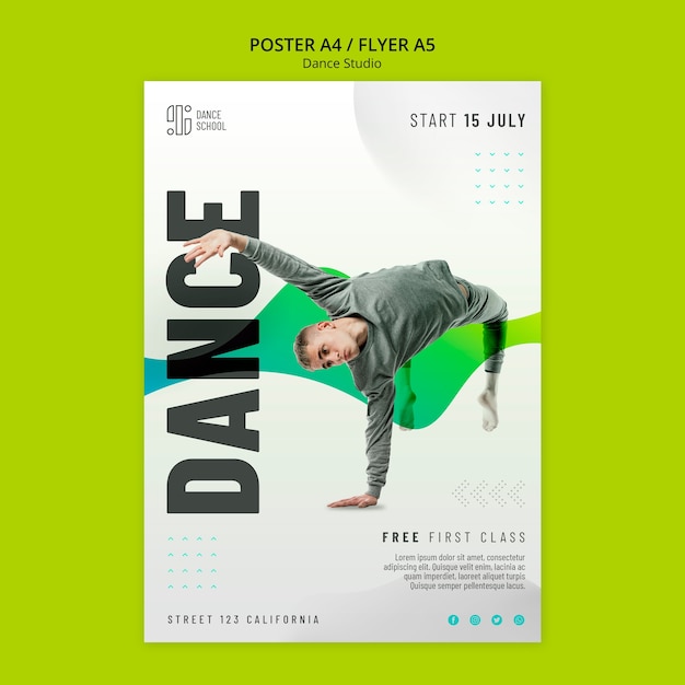 Dance studio classes vertical flyer template