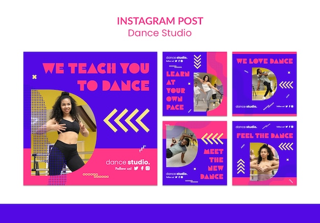 PSD design del modello di post di instagram di studio di danza