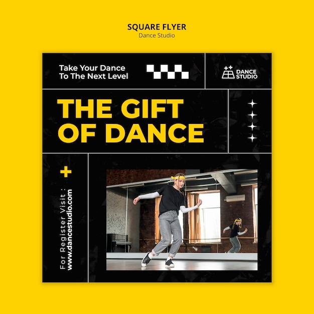 PSD dance studio lessons square flyer template