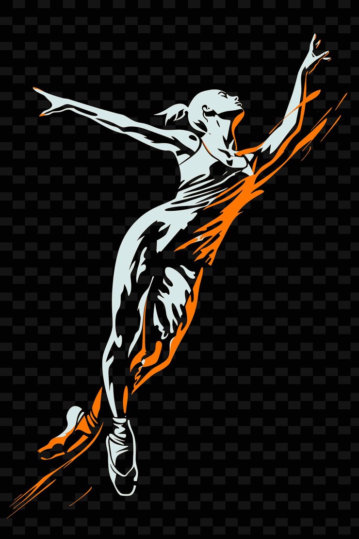 PSD dancer performing routine with graceful pose with focused d illustration flat 2d sport backgrounde