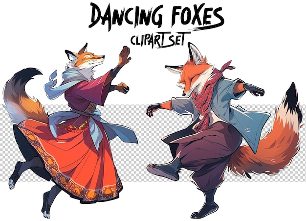 PSD dancing boy and girl foxes clipart design