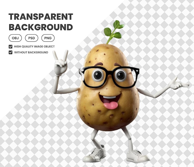 PSD dancing funny potato with glasses