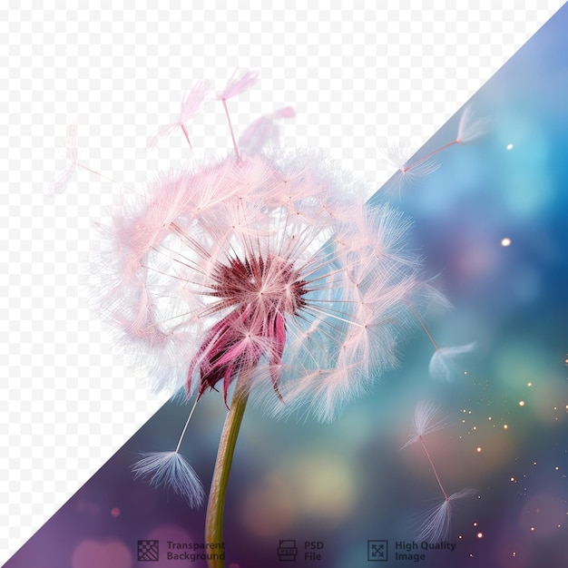 PSD dandelion beneath vibrant lights on a transparent background